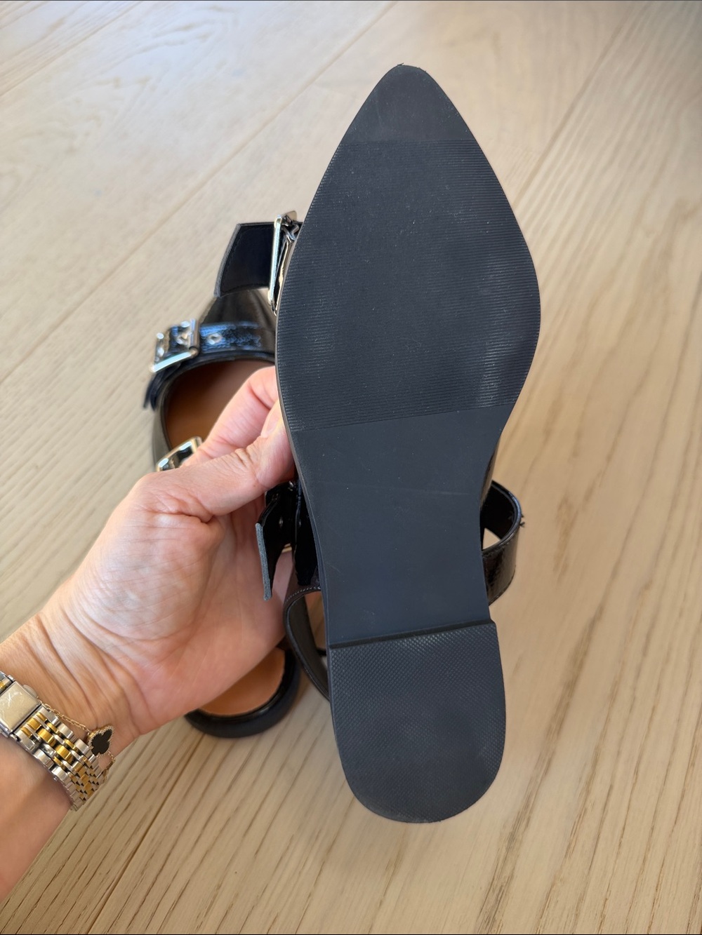 Madden girl  Black Patent Pointed Mary Jane Flats with Buckle Straps size 7 - Picture 6 of 6